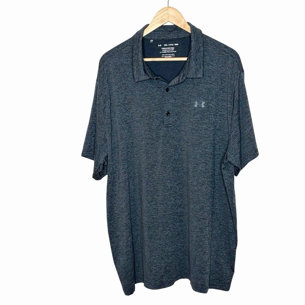 Under Armour Playoff Polo Shirt Heather Black Mens 3XL Loose Tech Performance